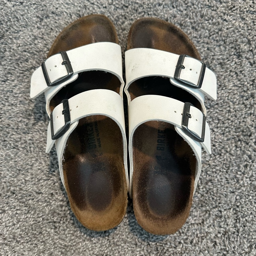 Birkenstock White Sandals with Dark Buckles